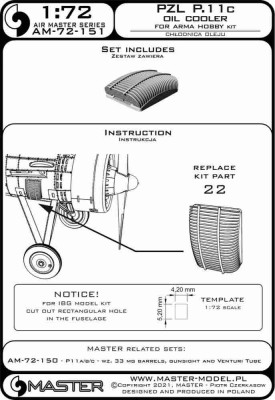Master AM-72-151 PZL P.11C Oil cooler (ARMA H.) 1/72