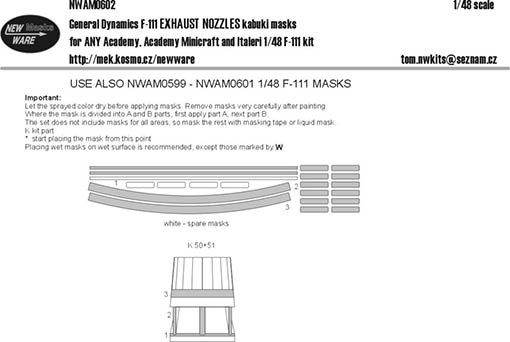 New Ware NWA-M0602 1/48 Mask Gen.Dynamics F-111 EXH.NOZZLES (ACA/ITA)