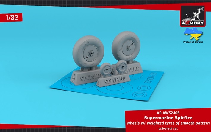 Armory ARAW32406 Supermarine Spitfire wheels with weighted tyres of smooth pattern & covered hubs 1/32