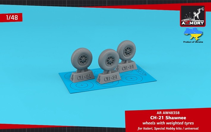 Armory ARAW48358 Piasecki H-21 Shawnee wheels with weighted tyres 1/48