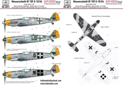 HAD DW48012 Decal Messerschmitt Bf 109G-10/U4 (dry-water) 1/48