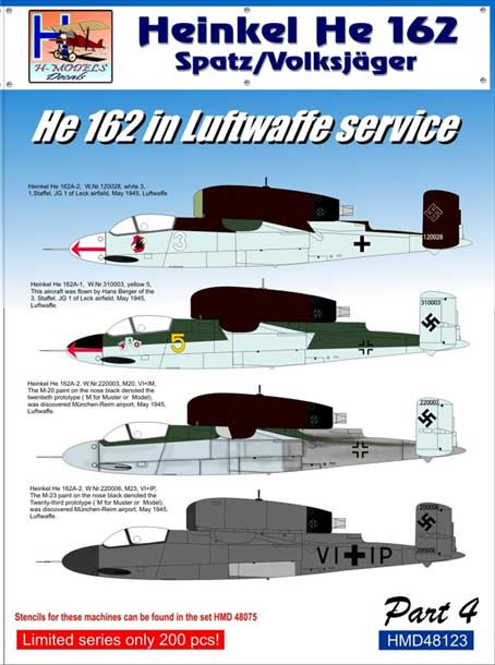Hm Decals HMD-48123 1/48 Decals Heinkel He 162 Foreign Service Part 4