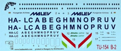 HAD 144036 Decal Tu-154 B-2 MALEV 1/144