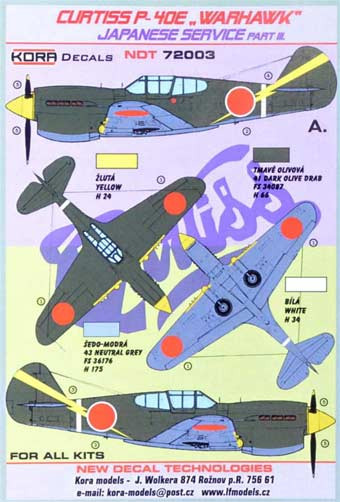 Kora Model NDT72003 Curtiss P-40E Japanese Service Part 3 декали декали 1/72