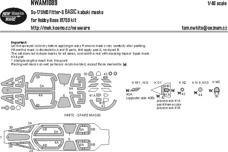 New Ware M1089 Mask Su-17UM3 Fitter-G BASIC (HOBBYB 81759) 1/48