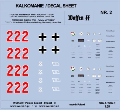 Weikert Decals 202 TIGER I '222' 101st SS, Normandy, June 1944 1/35