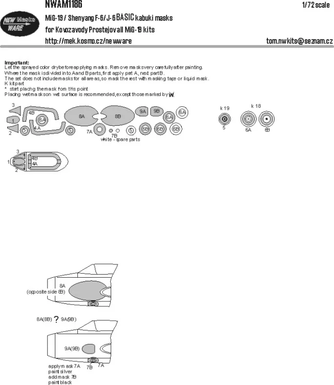 New Ware M1186 Mask MiG-19/Shenyang F-6/J-6 BASIC (KP) 1/72