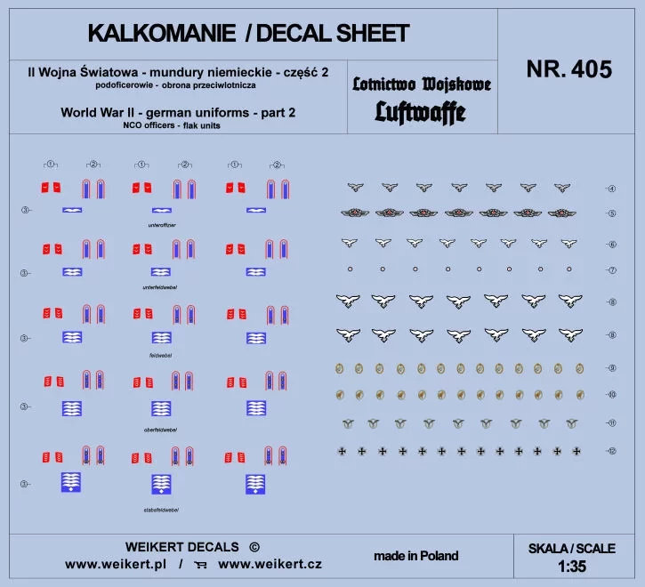 Weikert Decals 405 German Uniforms WWII - Flak Units, part 2 1/35