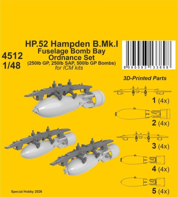 CMK SP4512 HP.52 Hampden B.Mk.I Fuselage Bomb Bay Set 1/48