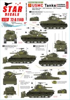 Star Decals 72-A1140 Korean War 1950-53 # 1. USMC Tanks. Sherman and Pershing. M4A3 105mm Dozer, M4A3 Flame-tank, M4A3 'Porcupine'M26A1 Pershing 1/72