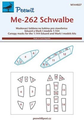 Peewit M144027 1/144 Canopy mask Me-262 Schwalbe (EDU/MARK1)