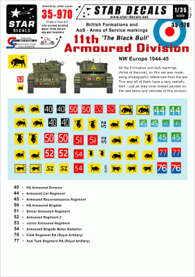 Star Decals STAR35970 British 11th Armoured Division'Black Bull' NW Europe Generic Formations and AoS markings 1/35