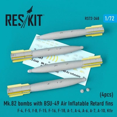 Reskit RS72-0348 Mk.82 bombs w/ BSU-49 Air Inflat.Retard fins 1/72