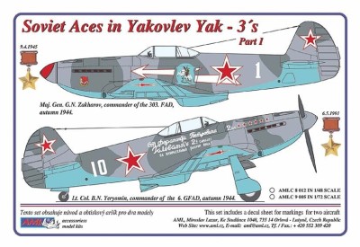 AML AMLC72005 Декали for Yak-3 Soviet Aces Part I. 1/72