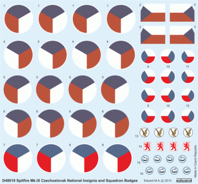 Eduard D48019 Spitfire Mk.IX Czechoslovak National Insignia and Squadron Badges 1/48