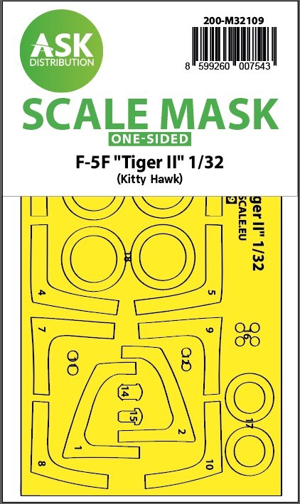 Art Scale 200-M32109 Northrop F-5F Tiger II wheels and canopy frame paint mask (outside only) 1/32