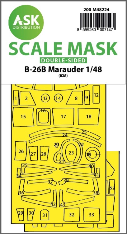 Art Scale 200-M48224 Martin B-26B Marauder canopy frame paint mask (inside and outside) 1/48