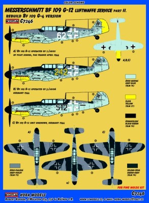 Kora Model C7246 Bf 109 G-12 Conv.set (Luftwaffe, part II.) 1/72