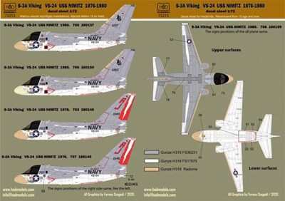 HAD 72213 Decal S-3A Viking VS-24 USS Nimitz 1976-1980 1/72