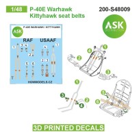 Art Scale 200-S48009 Curtiss P-40E Warhawk / Kitty Hawk Models pilot seat belts - 3D-printed decals 1/48