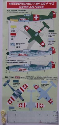 Kora Model DEC72141 Bf 109 F-4/Z (Swiss Air Force) декали декали 1/72