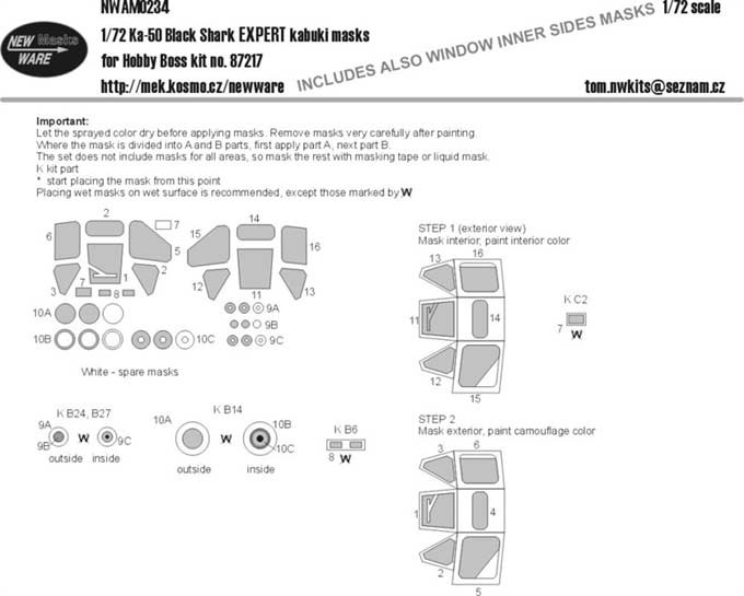 New Ware NWA-M0234 1/72 Mask Ka-50 Black Shark EXPERT (HOBBYB 87217)