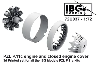 IBG Models U7237 PZL P.11c Engine &amp; Closed Engine Cover (3D) 1/72