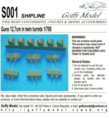 Goffy Model GOFMOS001 1/700 Guns 12,7cm in twin turrets (6 pcs.)