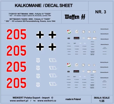 Weikert Decals 203 TIGER I '205' 101st SS, Normandy, June 1944 1/35