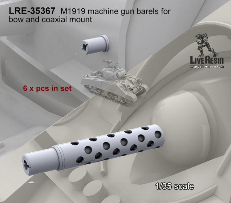 LiveResin LRE35367 Стволы пулемета М1919А1 для спаренной и лобовой установки танка Шерман 1/35