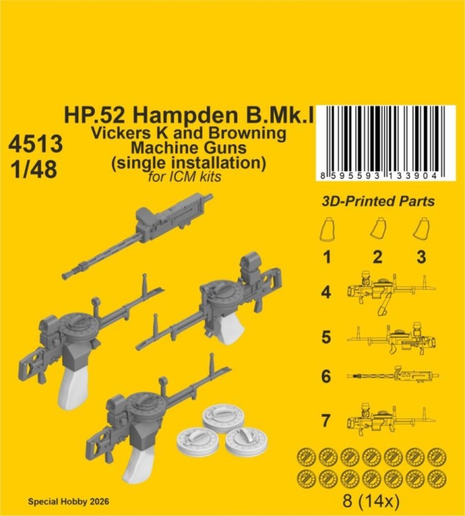 CMK SP4513 HP.52 Hampden B.Mk.I Vickers K & Browning MGs 1/48