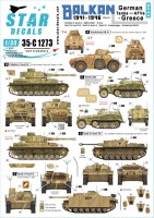 Star Decals 35-C1273 Balkan WW2 # 4. German tanks and AFVs in Greece after 1941. Including Sturm-Division 'Rhodos'.Pz.Kpfw.IV Ausf.G, Sd.Kfz.250/1, Sturmgeschutz/StuG.III F/8, Sturmgeschutz/StuG.III Ausf.G, StuH 42, Kubelwagen, Autoblinda AB 41 1/35