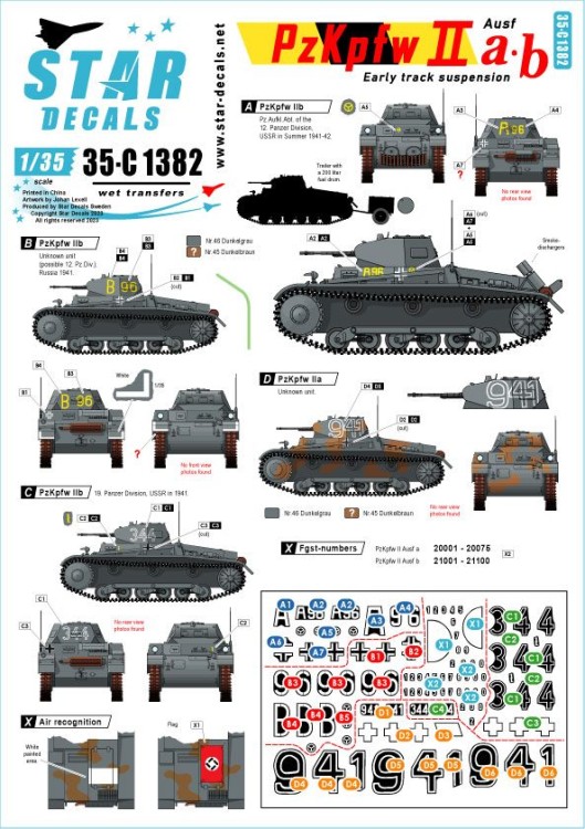 Star Decals 35-C1382 Pz.Kpfw.II Ausf.A/ b Pz II with the early track suspension 1/35