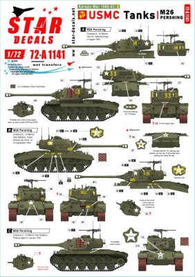 Star Decals 72-A1141 Korean War 1950-53 # 2. USMC Tanks. Pershing. M26 Pershing 1/72