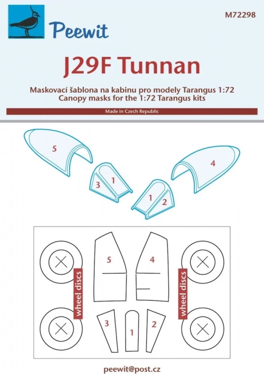 Peewit M72298 Canopy mask J29F Tunnan (TARANGUS) 1/72
