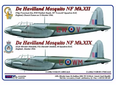 AML AMLC72038 Decals Mosquito NFXII/NFXIX (307Sq RAF&amp;68Sq) 1/72