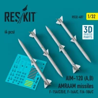 Reskit 32407 AIM-120 (A,B) AMRAAM missiles (4 pcs.) 1/32