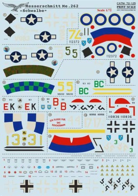 Print Scale 72-125 Messerschmitt Me.262 «Schwalbe» Wet decal 1/72
