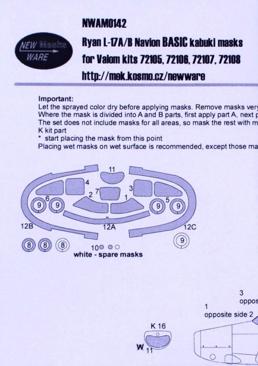 New Ware NWA-M0142 Mask Ryan L-17A/B Navion BASIC (VALOM72105-8) 1/72