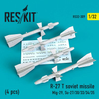 Reskit RS32-0309 R-27 T soviet missile (4 pcs) (Mig-29, Su-27/30/33/34/35) Trumpeter, Revell 1/32