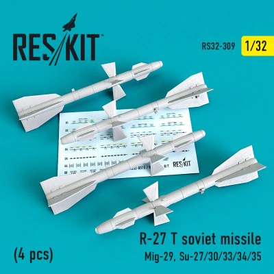 Reskit RS32-0309 R-27 T soviet missile (4 pcs) (Mig-29, Su-27/30/33/34/35) Trumpeter, Revell 1/32