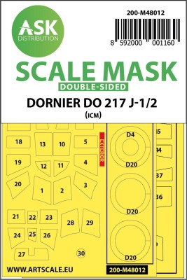 Art Scale 200-M48012 Dornier Do-217J-1/2 wheels and canopy frame paint masks (inside &amp; outside) 1/48