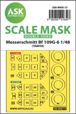 Art Scale 200-M48115 Messerschmitt Bf-109G-6 wheels and canopy frame paint masks (inside and outside), self-adhesive and pre-cut 1/48