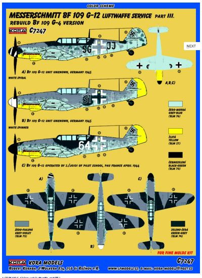 Kora Model C7247 Bf 109 G-12 Conv.set (Luftwaffe, part III.) 1/72