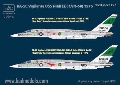 HAD 72214 Decal RA-5C Vigilante USS Nimitz - part 1 1/72