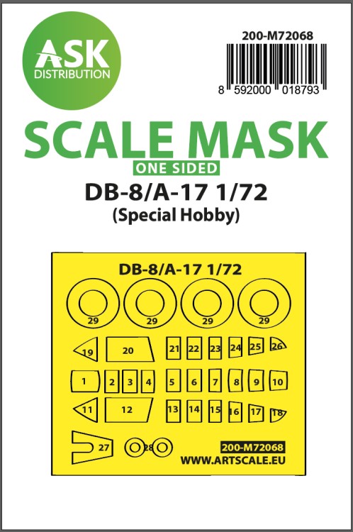 Art Scale 200-M72068 Douglas DB-8/A-17 wheels and canopy frame paint masks (outside only) 1/72