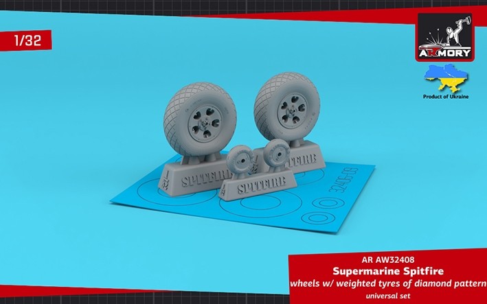 Armory ARAW32408 Supermarine Spitfire wheels with weighted tyres of diamond pattern & 5-spoke hubs 1/32