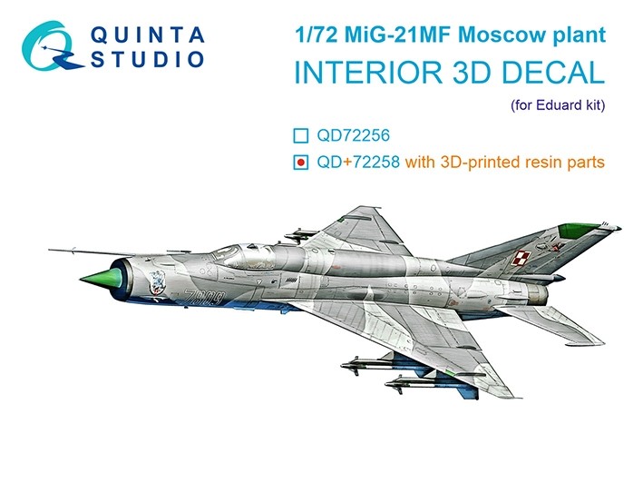 Quinta studio QD+72258 МиГ-21МФ (Московского завода) (Eduard) (с 3D-печатными деталями) 1/72