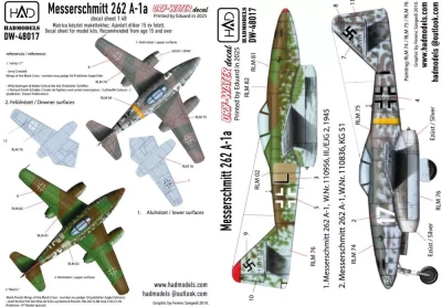 HAD DW48017 Decal Messerschmitt 262 A-1a (dry-water) 1/48