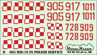 Model Maker Decals D144005 Mikoyan MiG-19 in Polish service 1/144